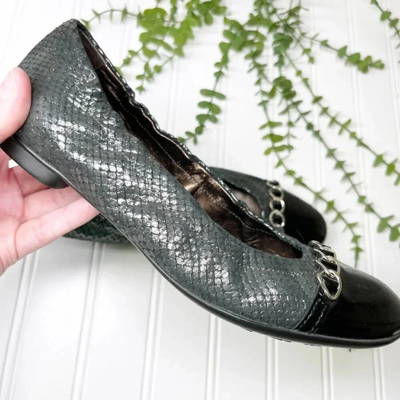 AGL Black Patent & Metallic Snakeskin Slip On Ballet Flats Women's US Size 6.5 - Picture 3 of 9
